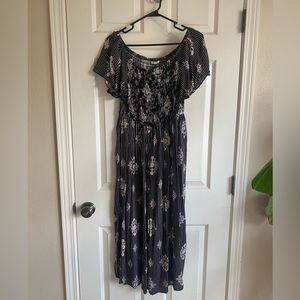 Maurices Smocked Black & Cream Stripe Floral Dress